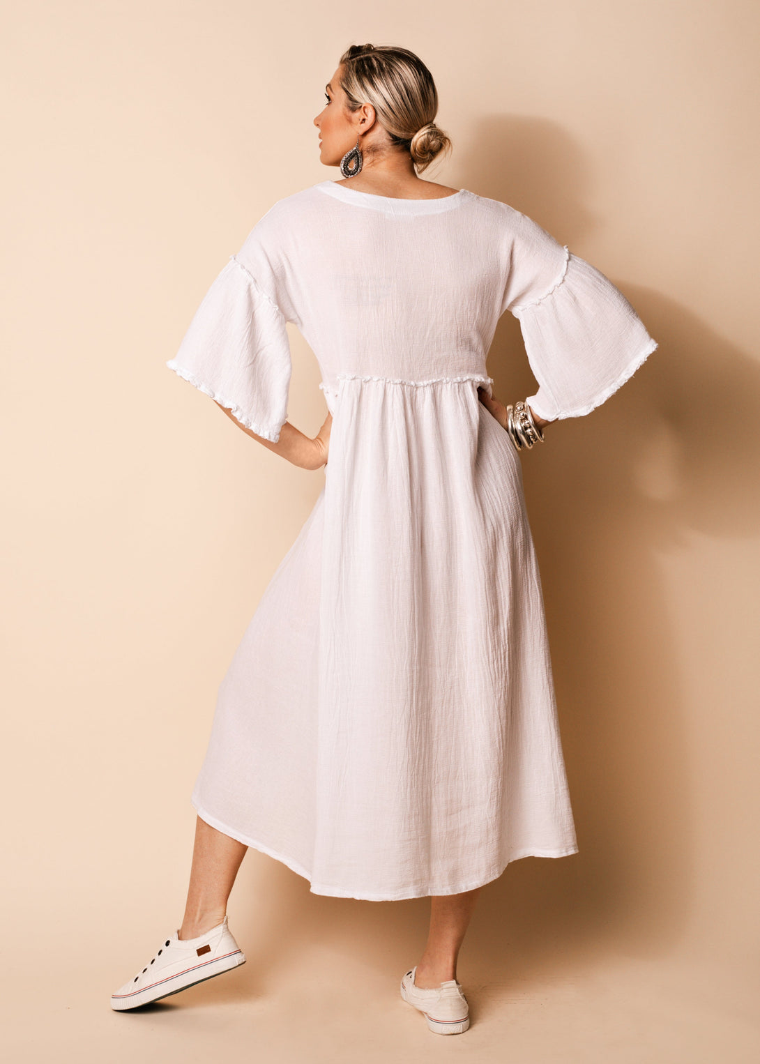 Hira Linen Blend Dress in White