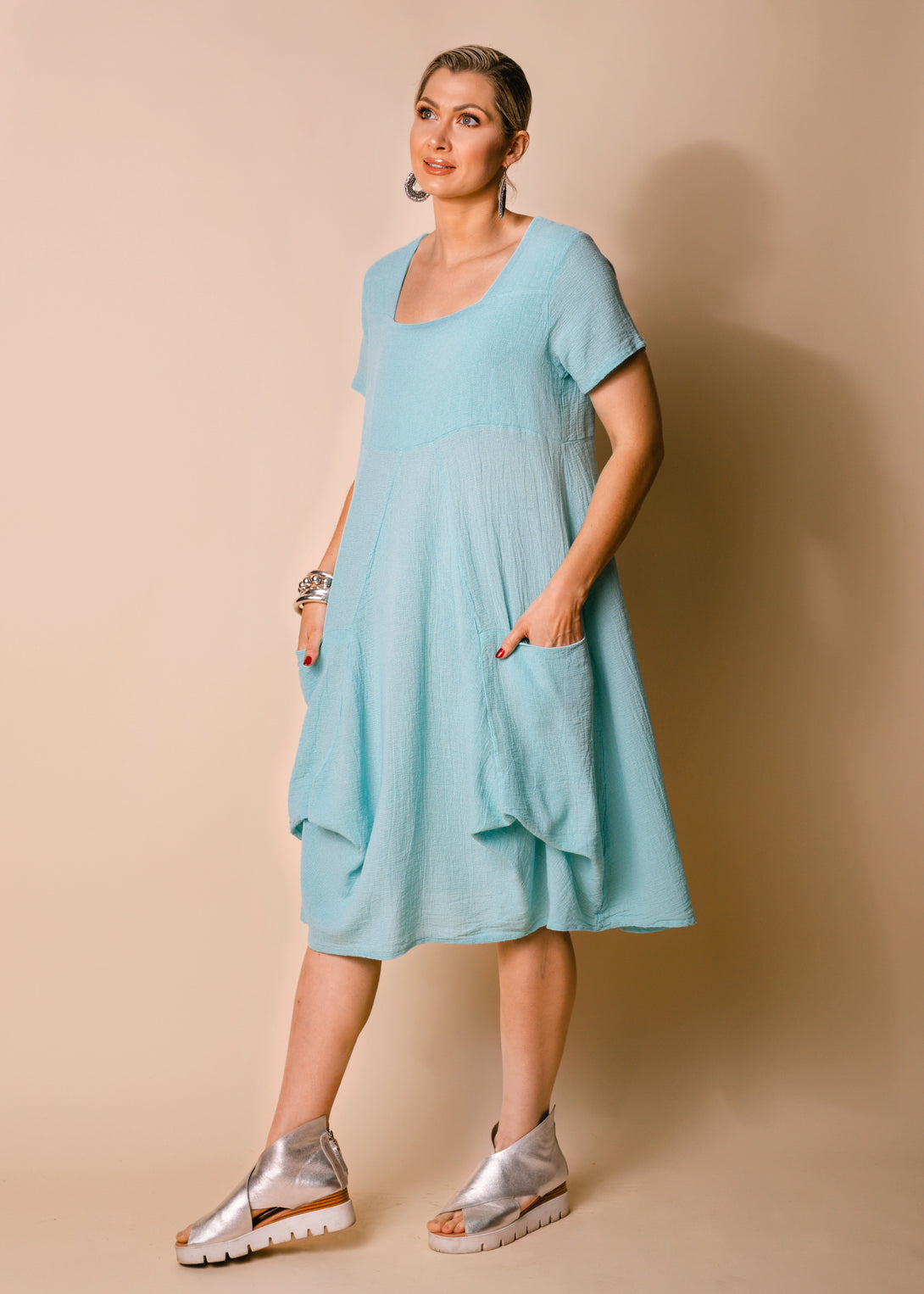 Britan Linen Blend Dress in Aqua Mist - Imagine Fashion