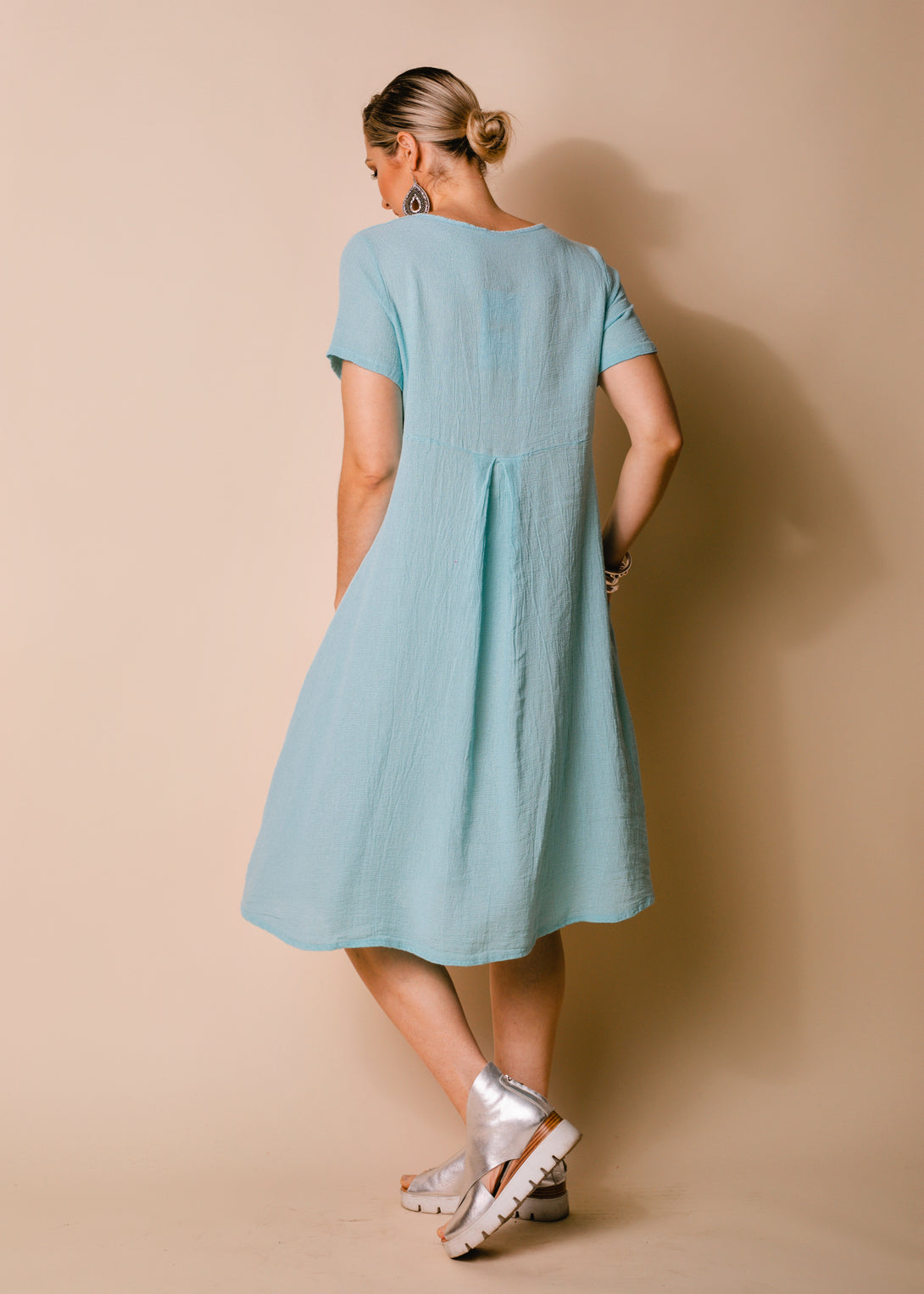 Britan Linen Blend Dress in Aqua Mist - Imagine Fashion