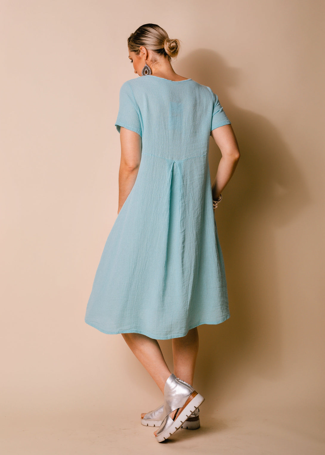 Britan Linen Blend Dress in Aqua Mist