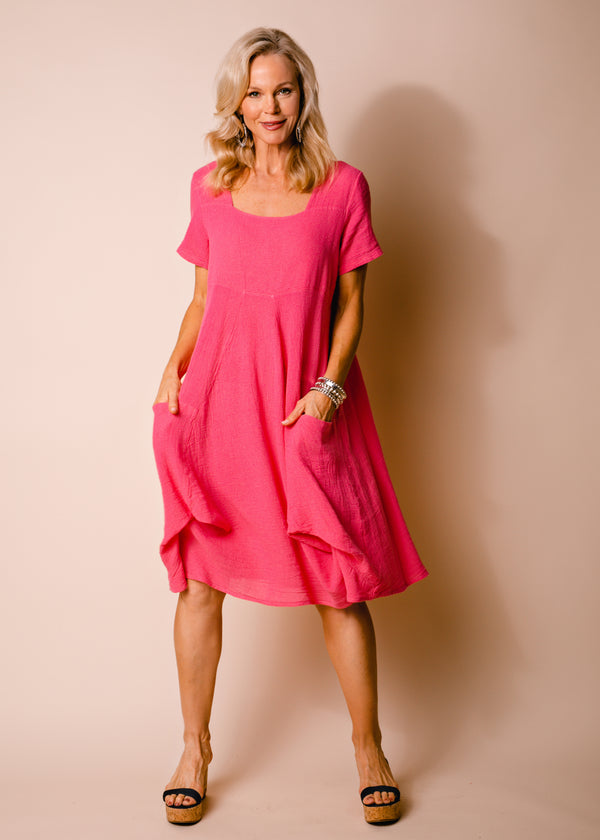 Britan Linen Blend Dress in Raspberry Sorbet - Imagine Fashion