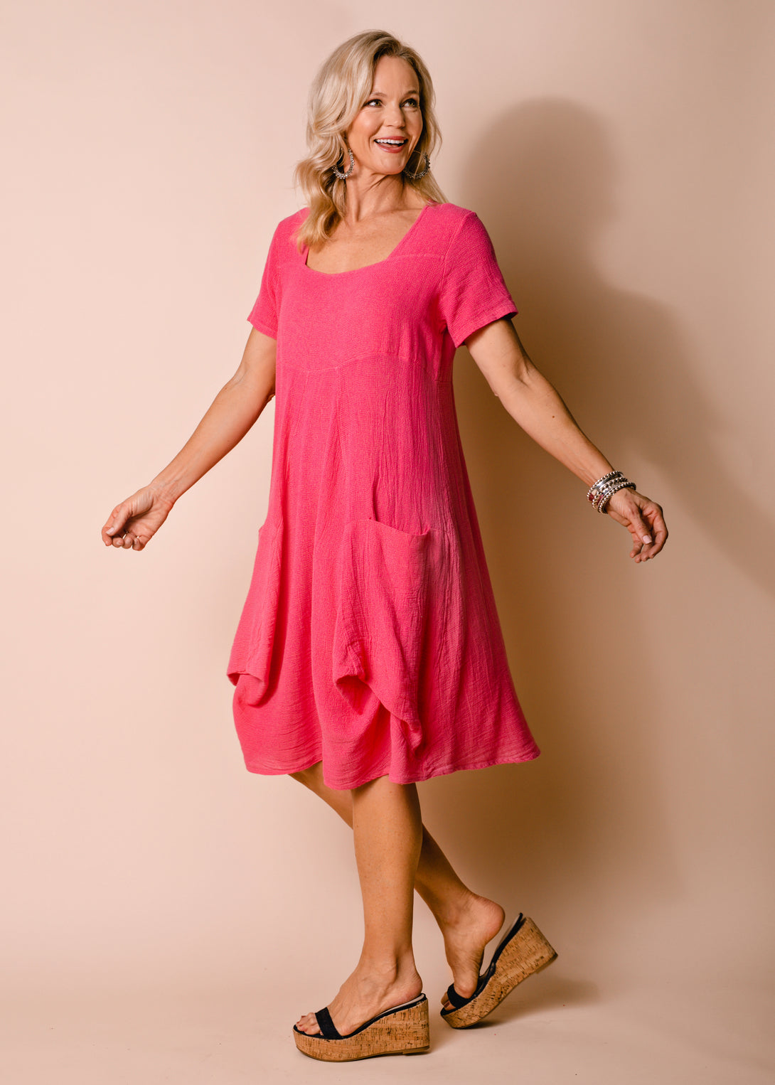 Britan Linen Blend Dress in Raspberry Sorbet - Imagine Fashion