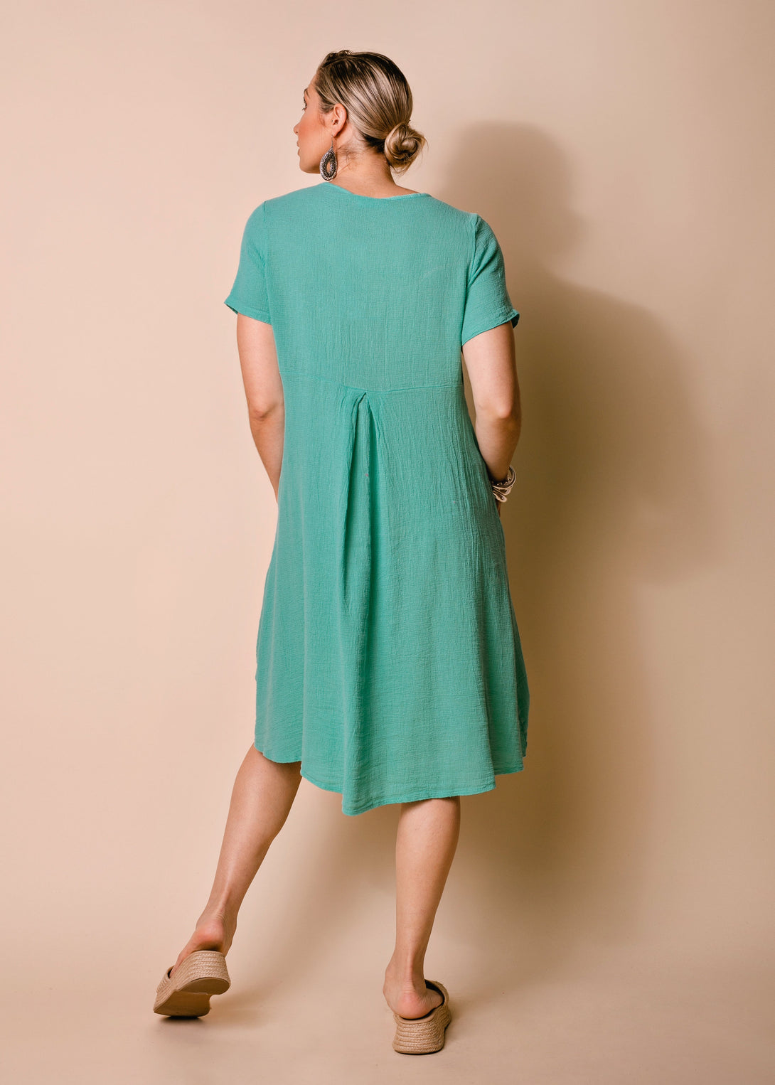 Britan Linen Blend Dress in Sea Green