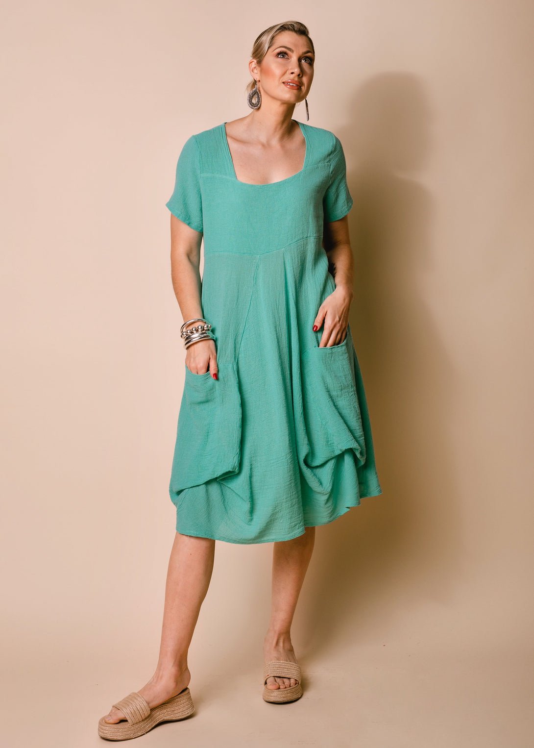 Britan Linen Blend Dress in Sea Green