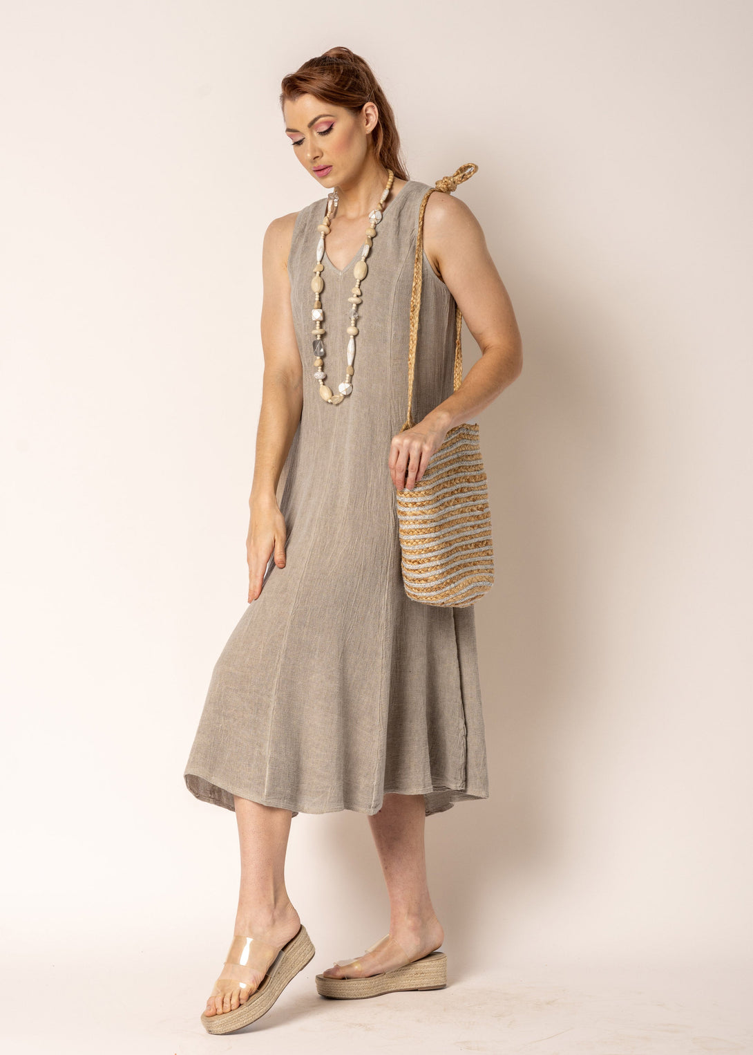 Natalia Linen Dress in Mocha