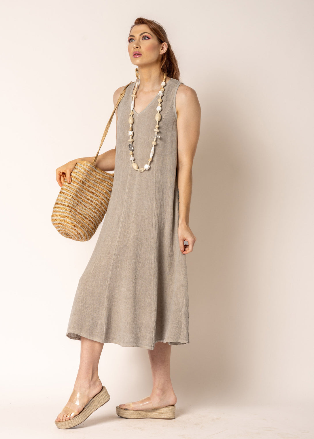 Natalia Linen Dress in Mocha