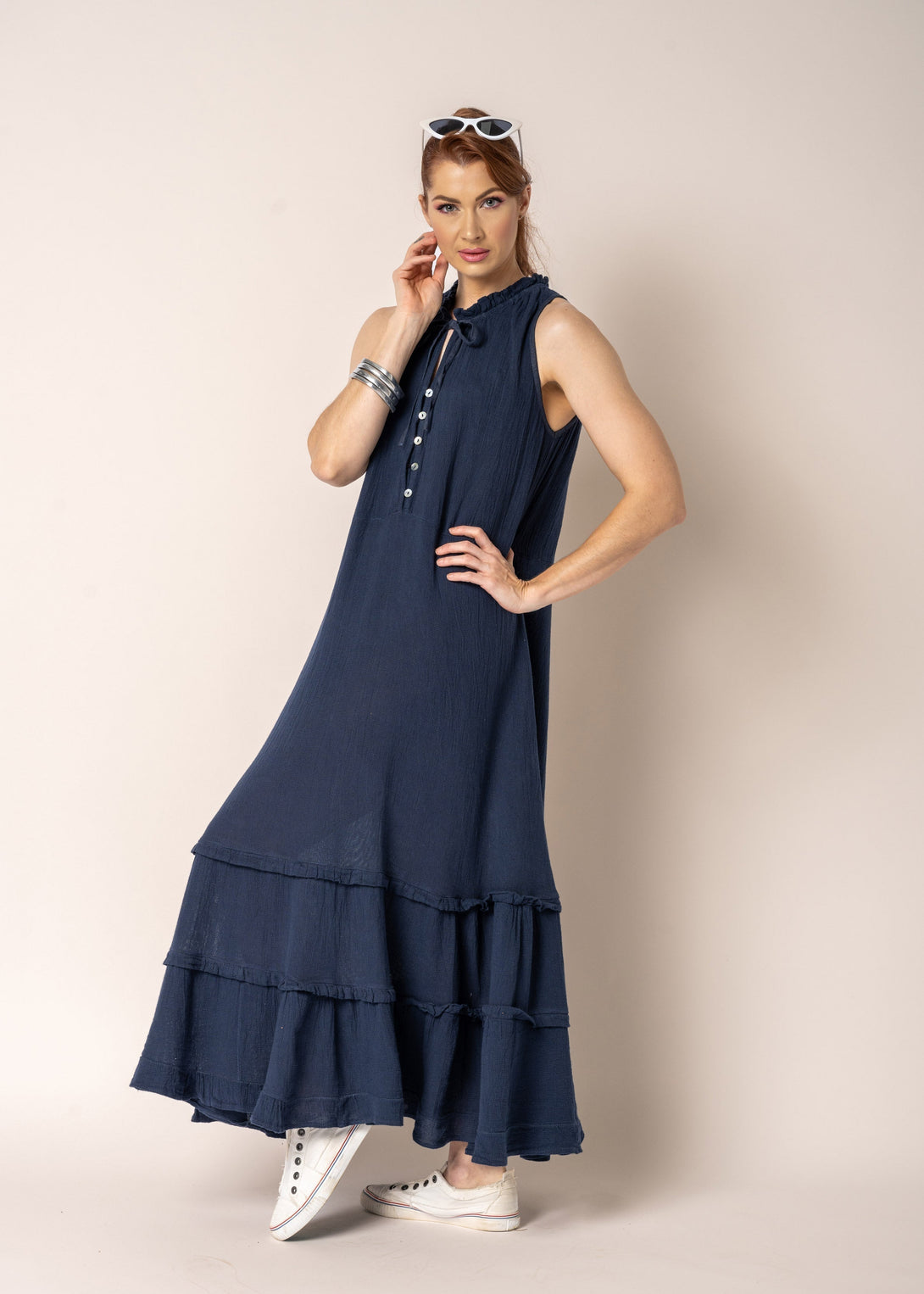 Lyla Linen Dress in Navy