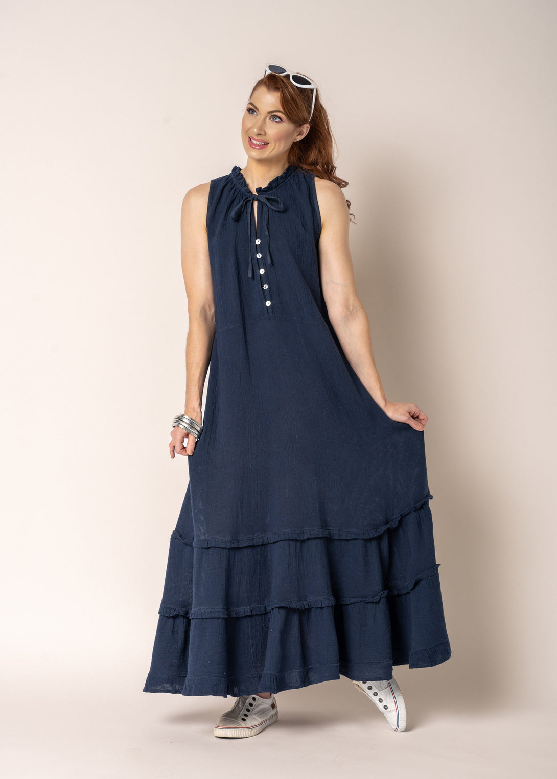 Lyla Linen Dress in Navy