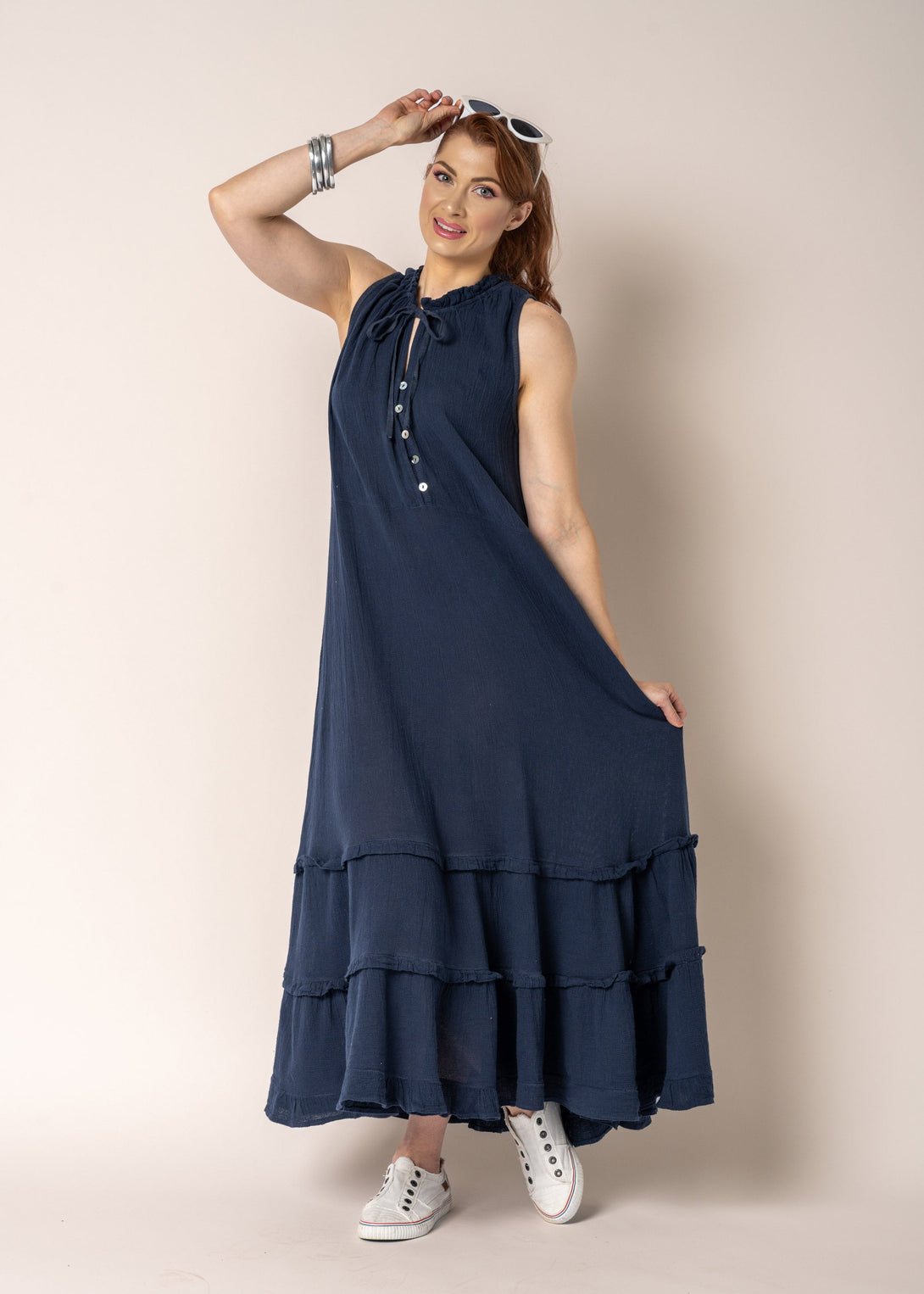 Lyla Linen Dress in Navy