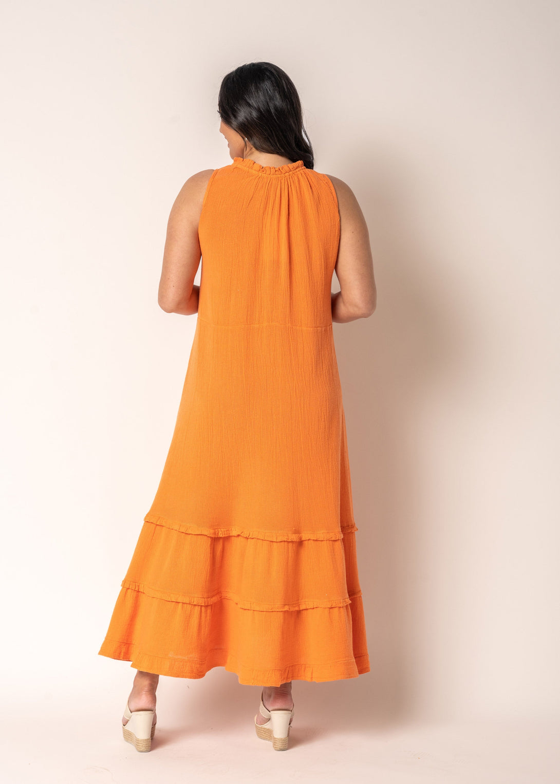 Lyla Linen Dress in Sunset Orange