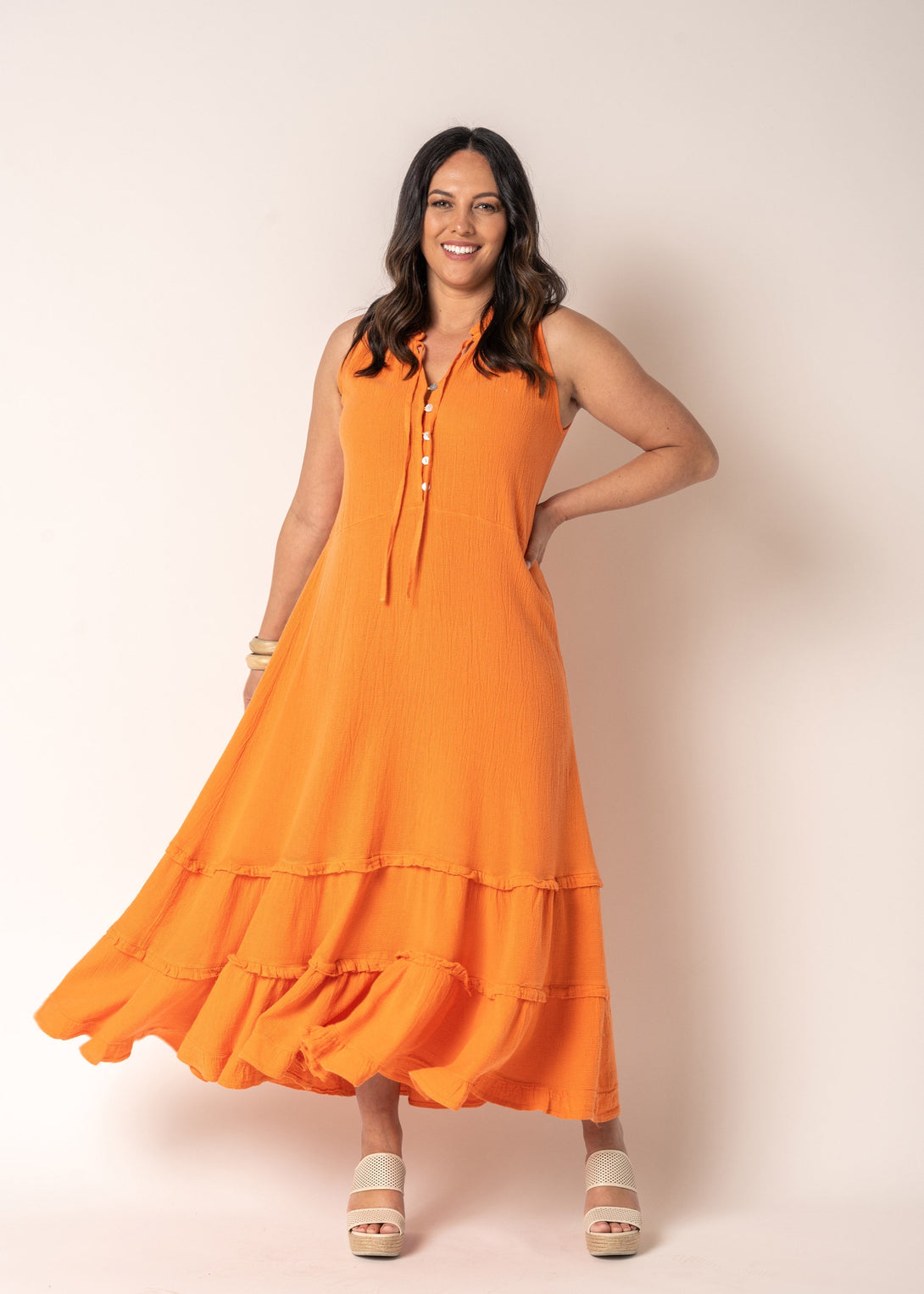 Lyla Linen Dress in Sunset Orange