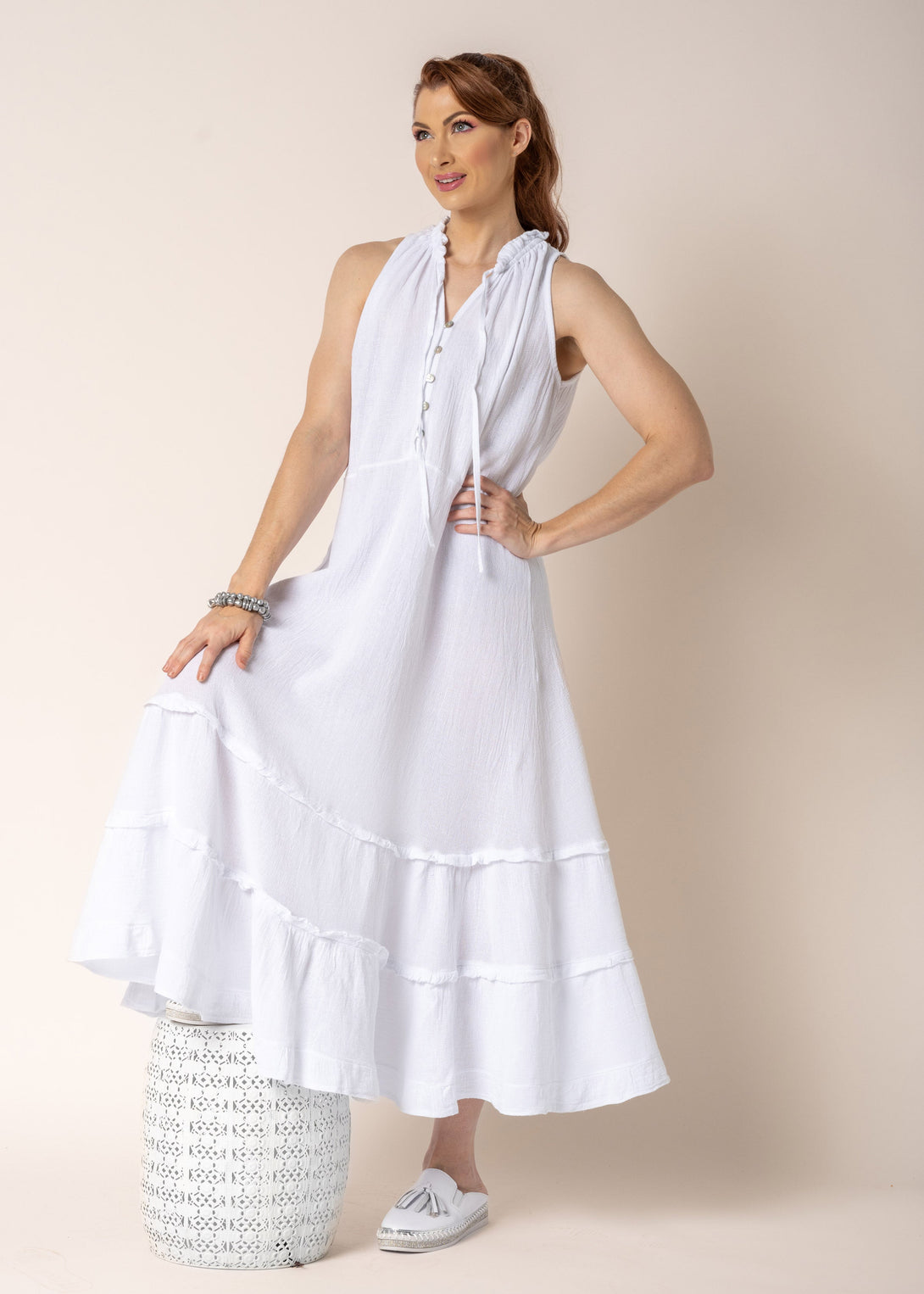 Lyla Linen Dress in White