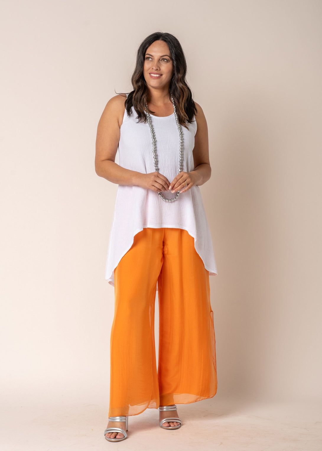 Gia Silk Pants in Sunset Orange