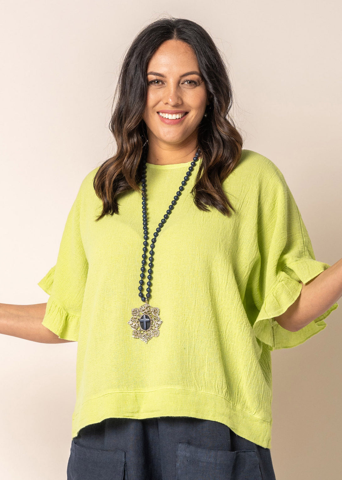 Serenity Linen Top in Lime Splice