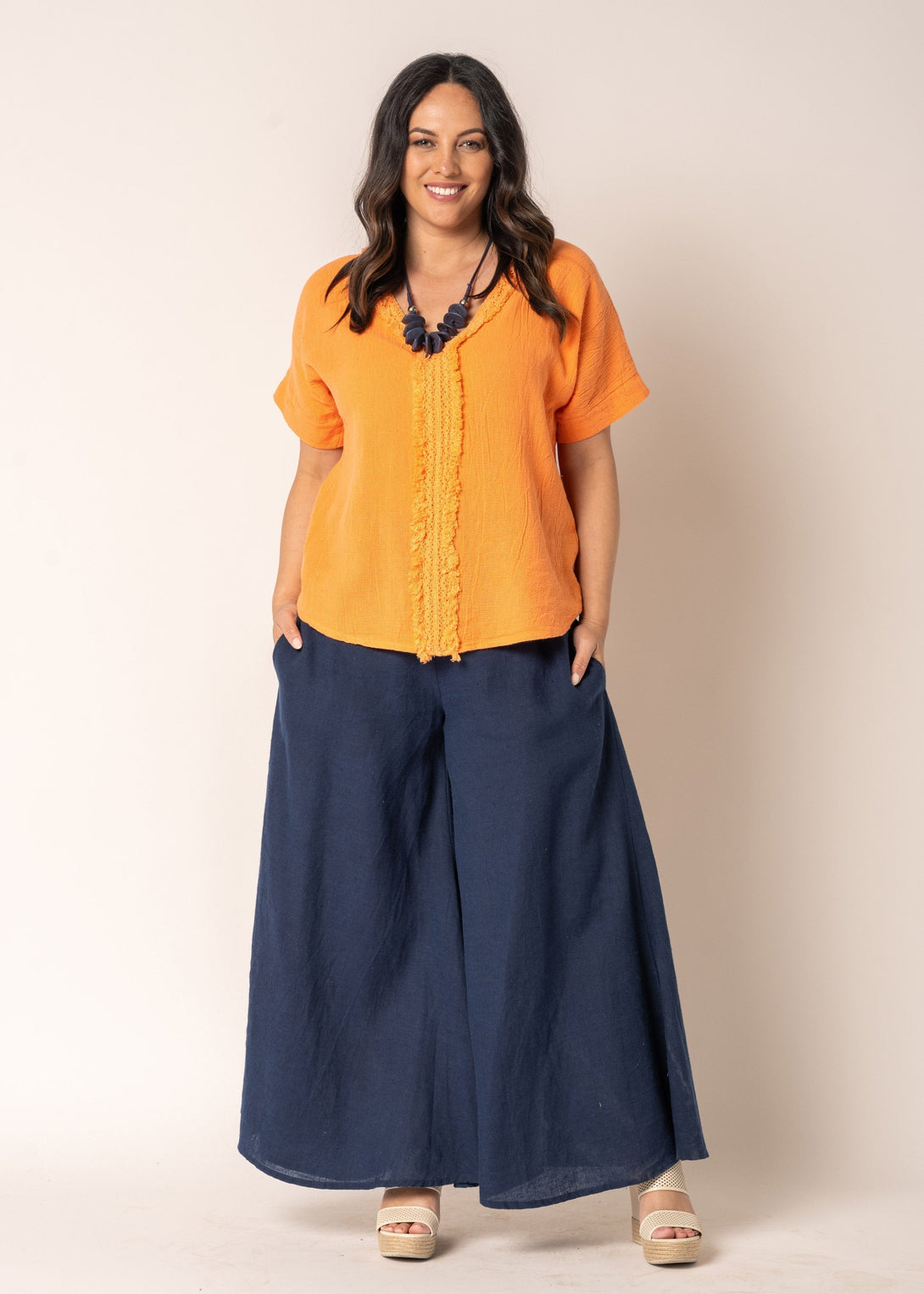 Rayleen Linen Top in Sunset Orange