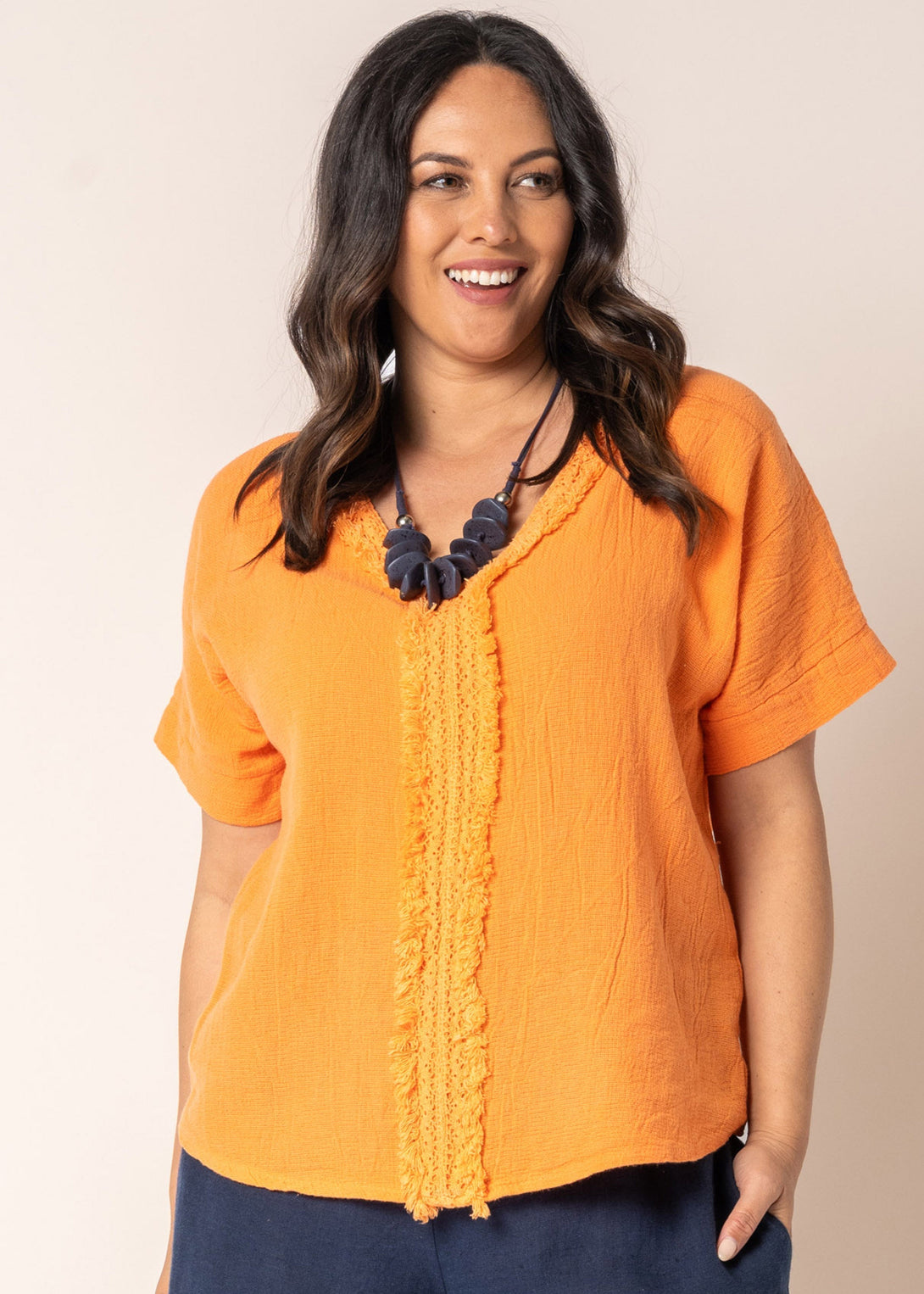 Rayleen Linen Top in Sunset Orange