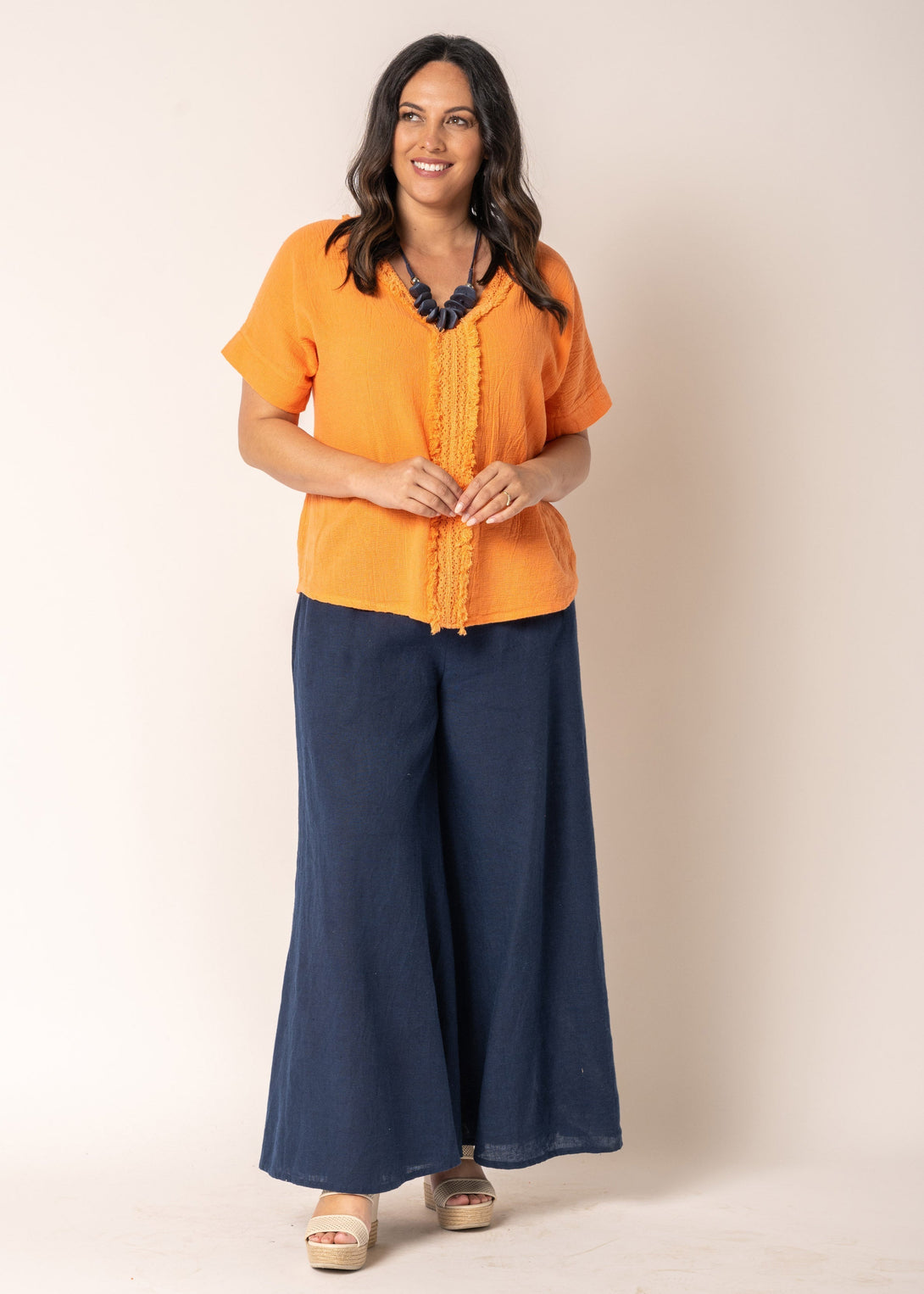 Rayleen Linen Top in Sunset Orange