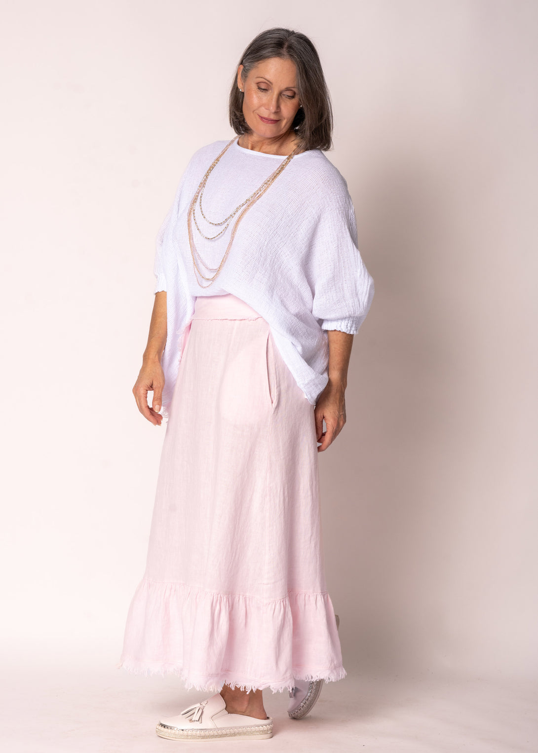 Gessica Linen Skirt in Modena Pink - Imagine Fashion