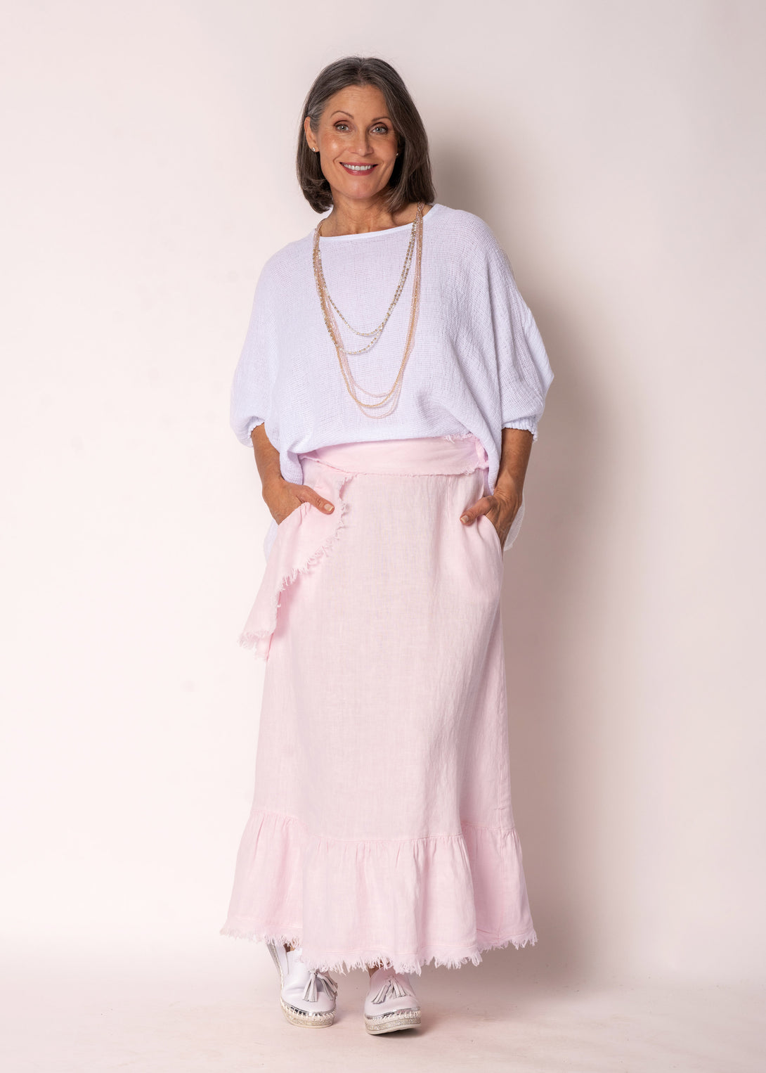 Gessica Linen Skirt in Modena Pink - Imagine Fashion