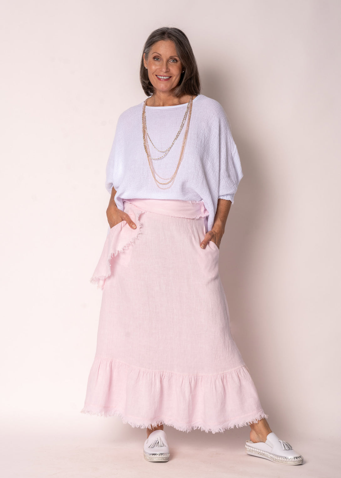 Gessica Linen Skirt in Modena Pink - Imagine Fashion