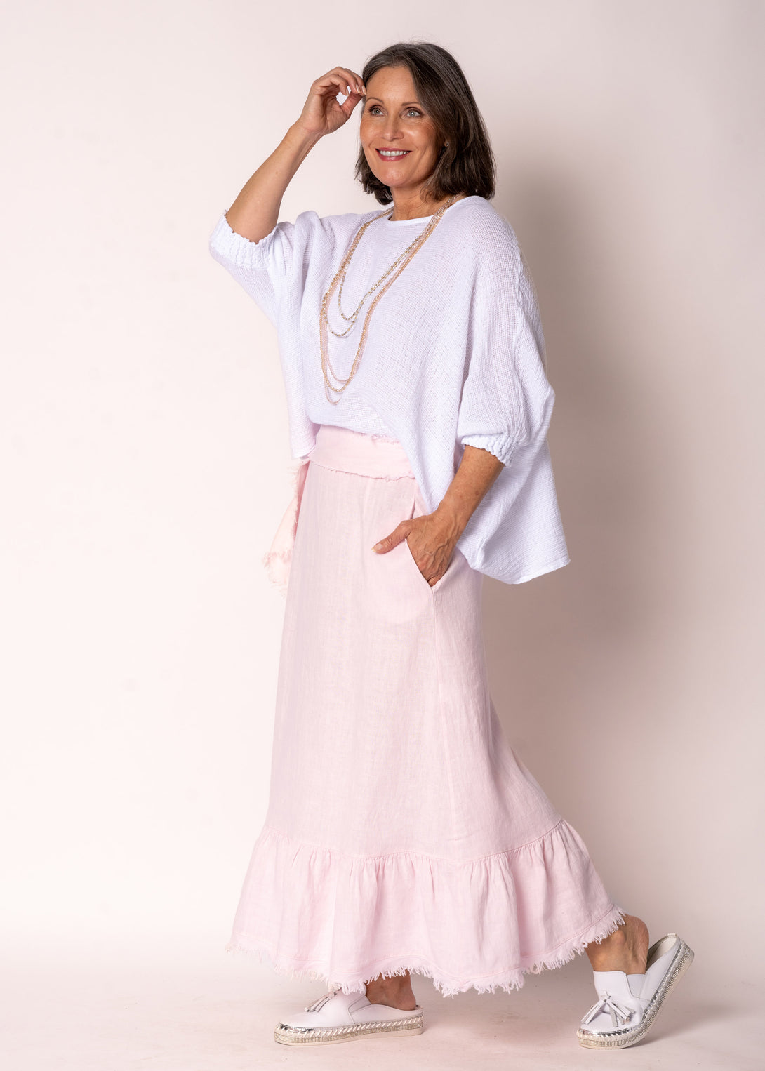 Gessica Linen Skirt in Modena Pink - Imagine Fashion