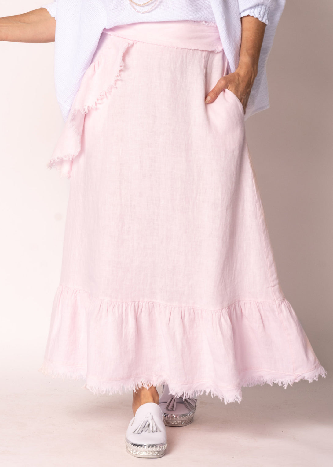 Gessica Linen Skirt in Modena Pink - Imagine Fashion