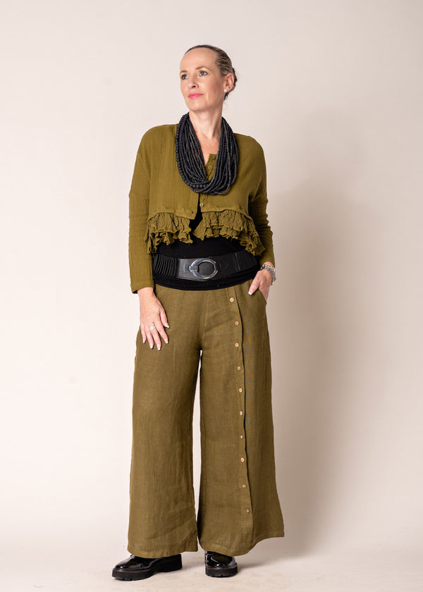 Clair Linen Pants in Green Olive