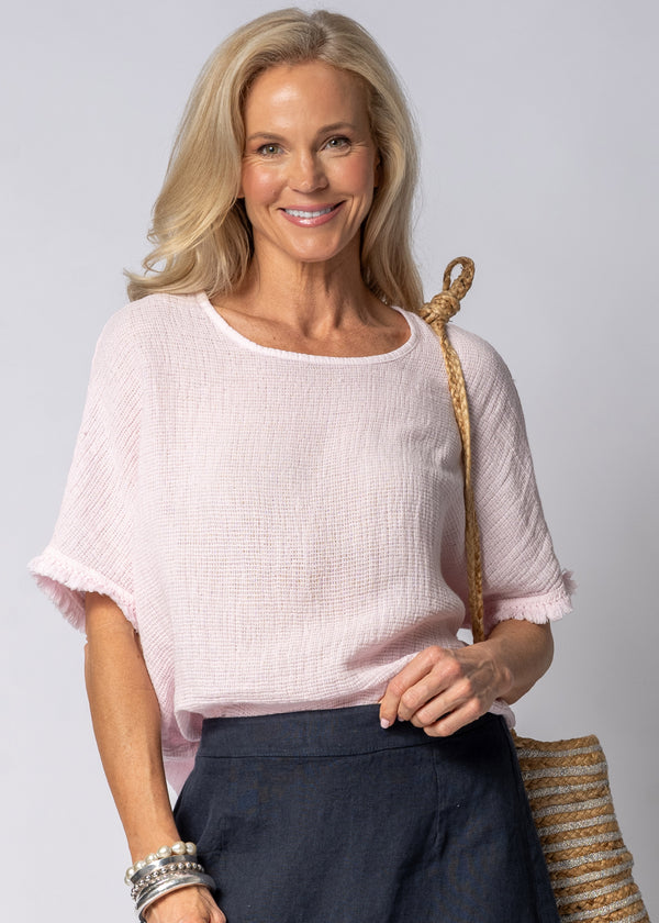 Nixie Linen Top in Modena Pink