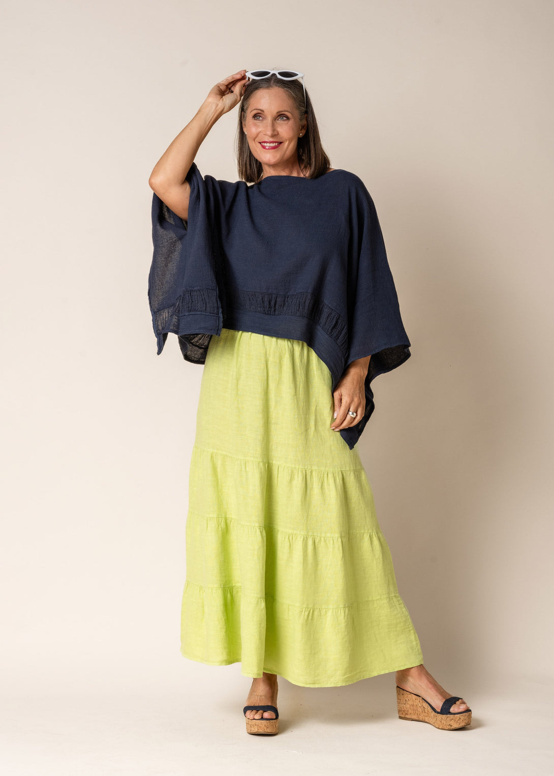 Lora Linen Skirt in Lime Splice