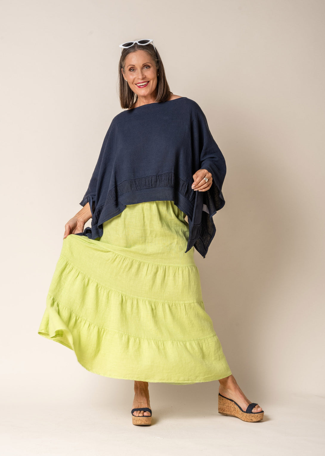 Lora Linen Skirt in Lime Splice