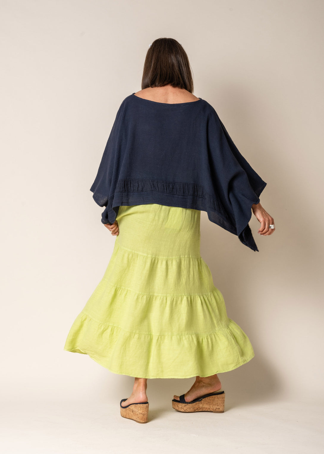 Lora Linen Skirt in Lime Splice