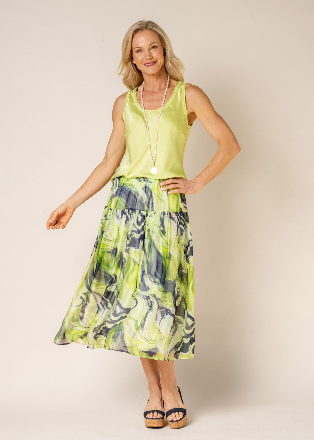 Dundi Silk Skirt in Lime Splice