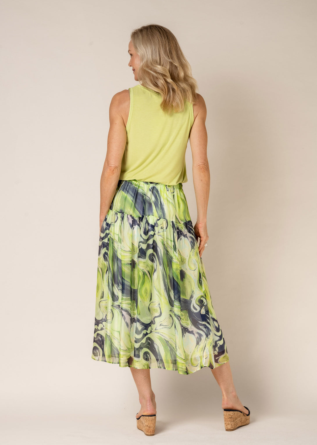 Dundi Silk Skirt in Lime Splice