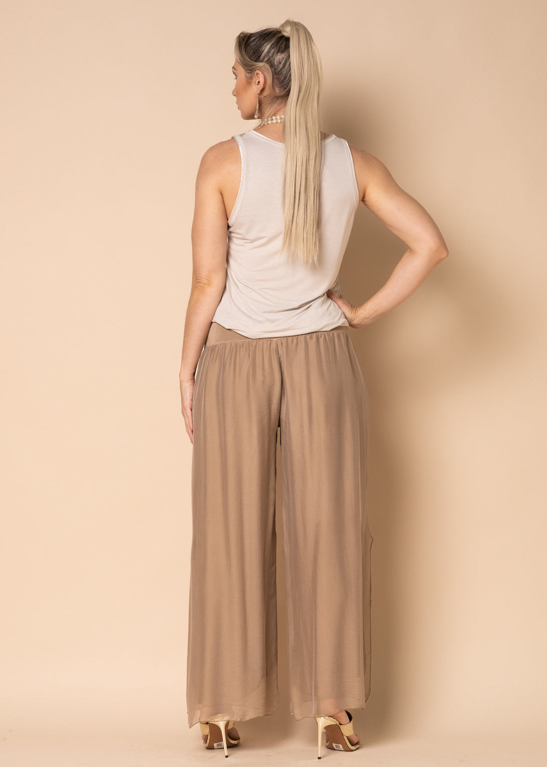 Gia Silk Pants in Desert