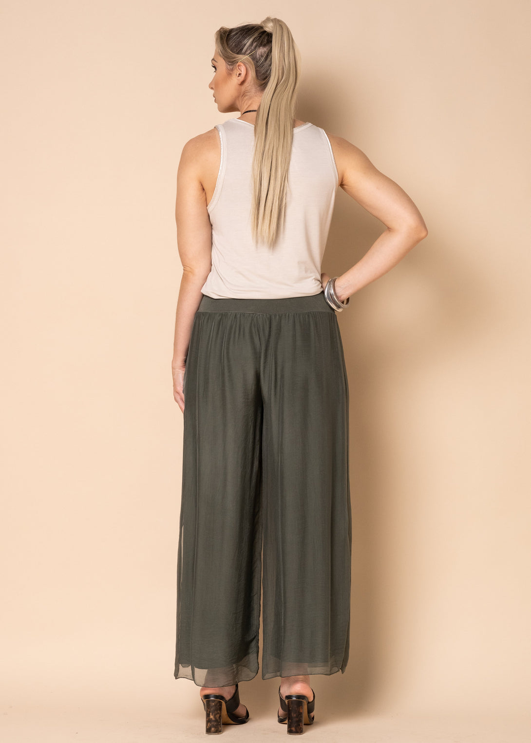 Gia Silk Pants in Khaki