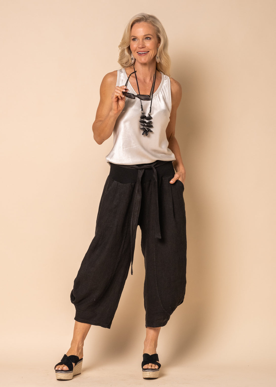 Addison Linen Pants in Onyx