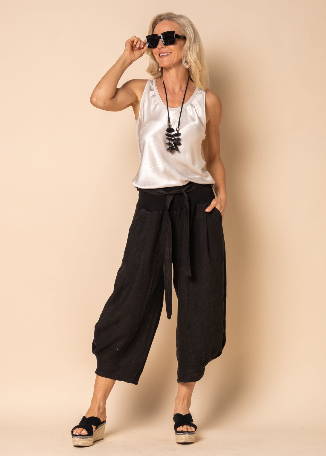 Addison Linen Pants in Onyx