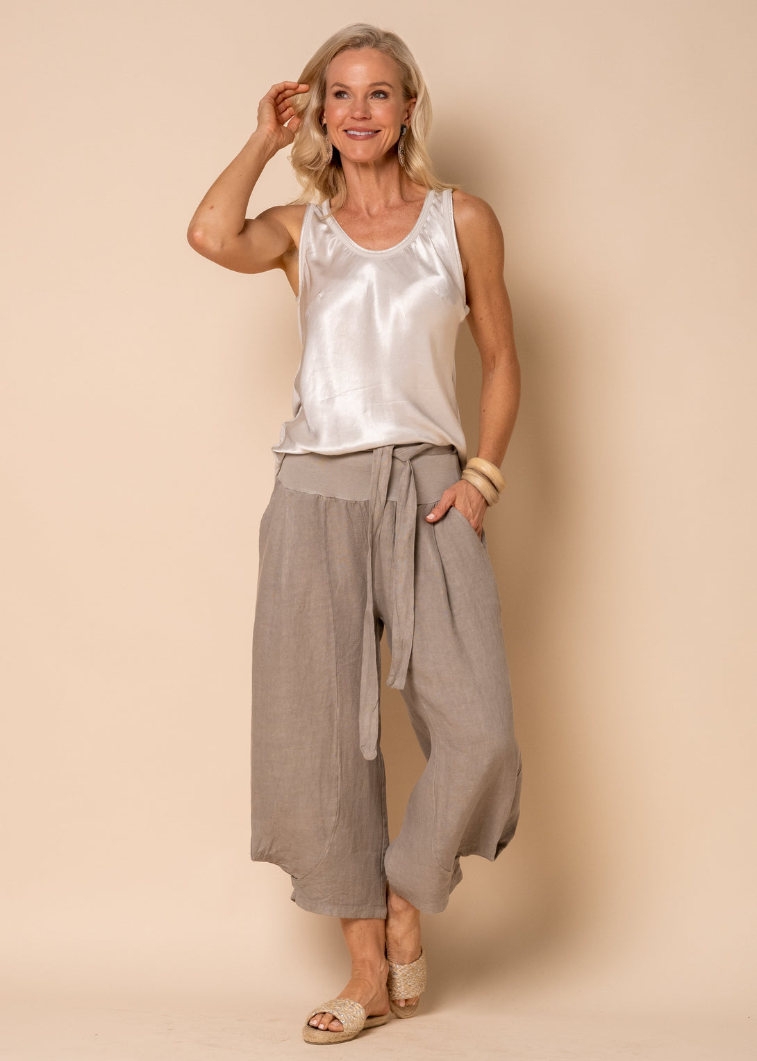 Addison Linen Pant in Mocha