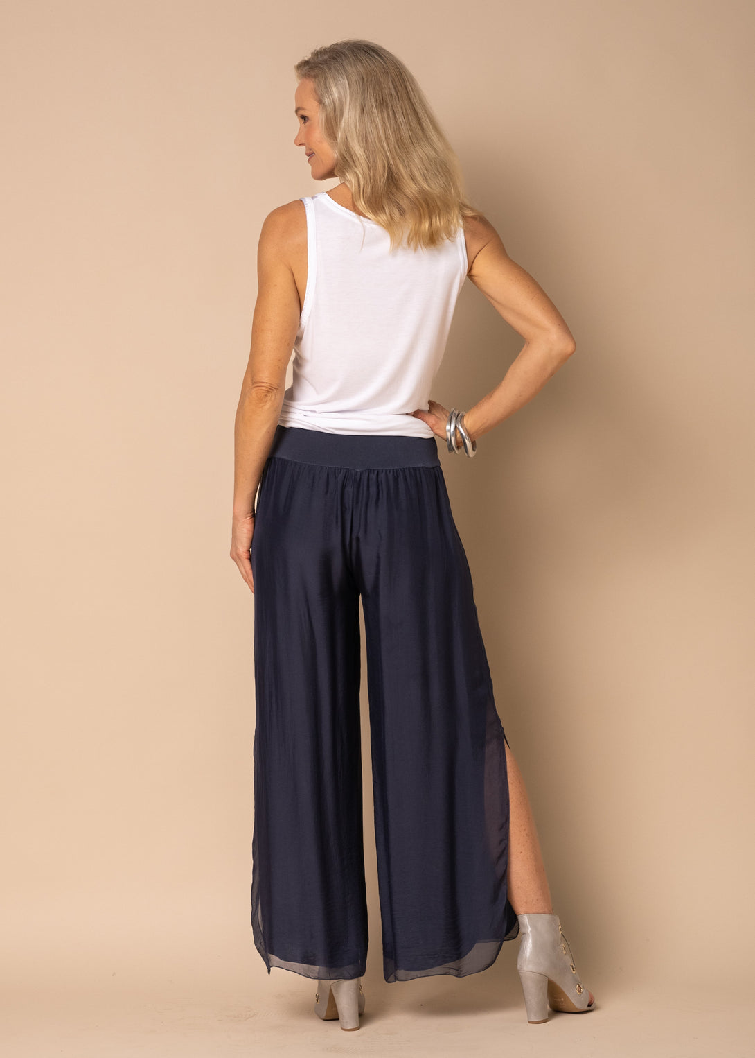 Gia Silk Pants in Navy