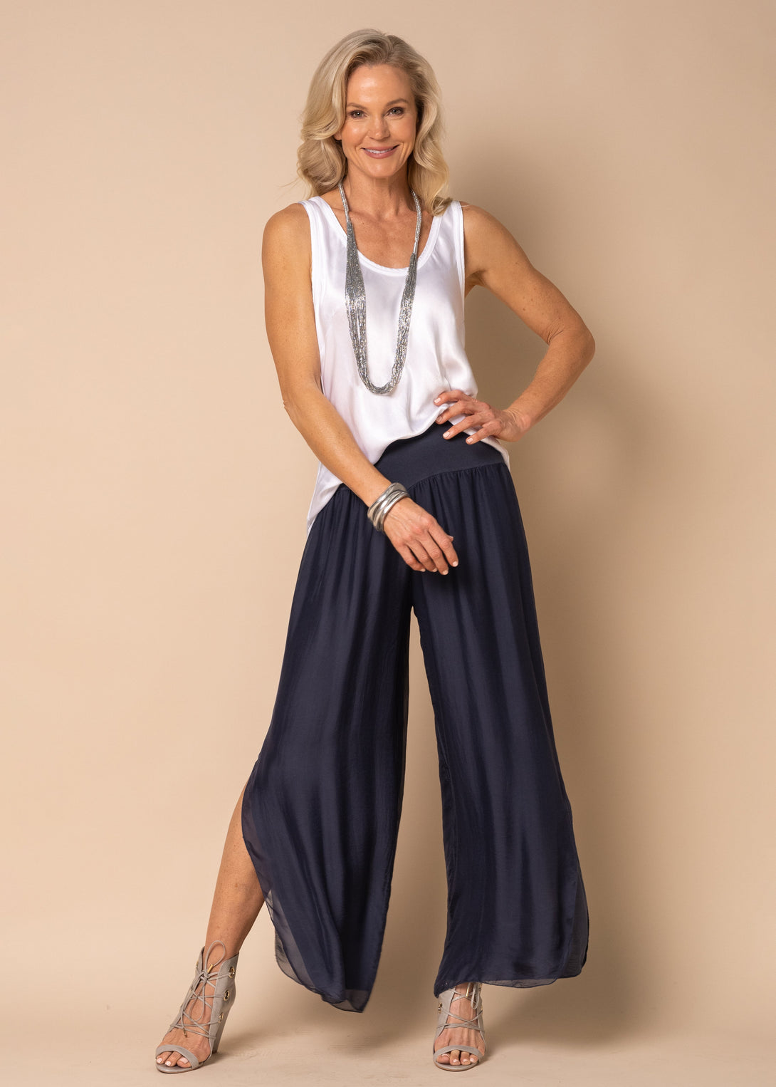 Gia Silk Pants in Navy