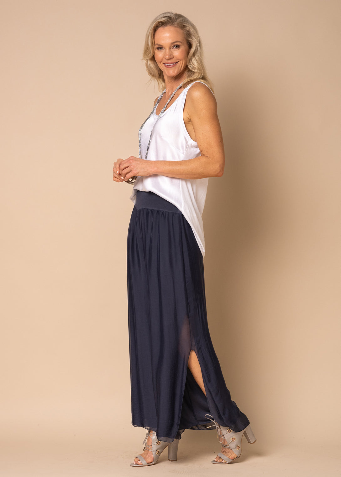 Gia Silk Pants in Navy