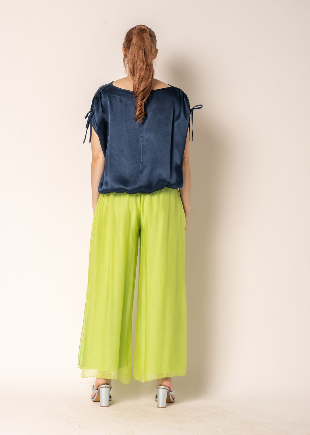 Gia Silk Pants in Lime Splice