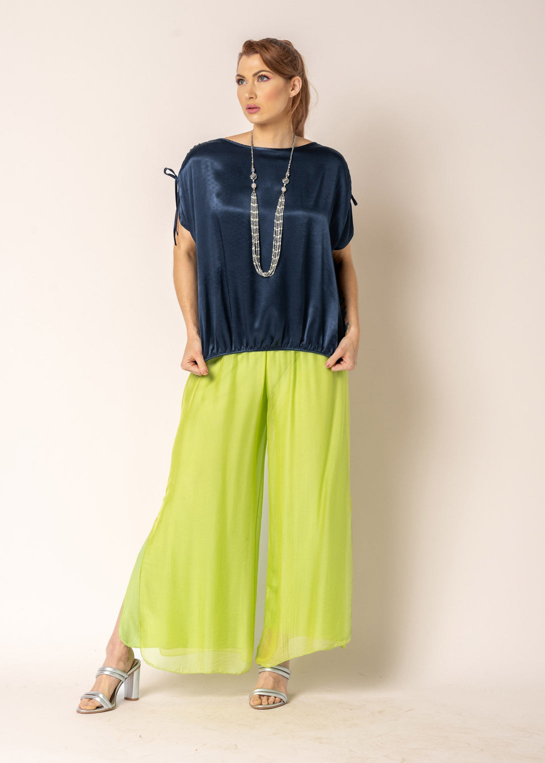 Gia Silk Pants in Lime Splice