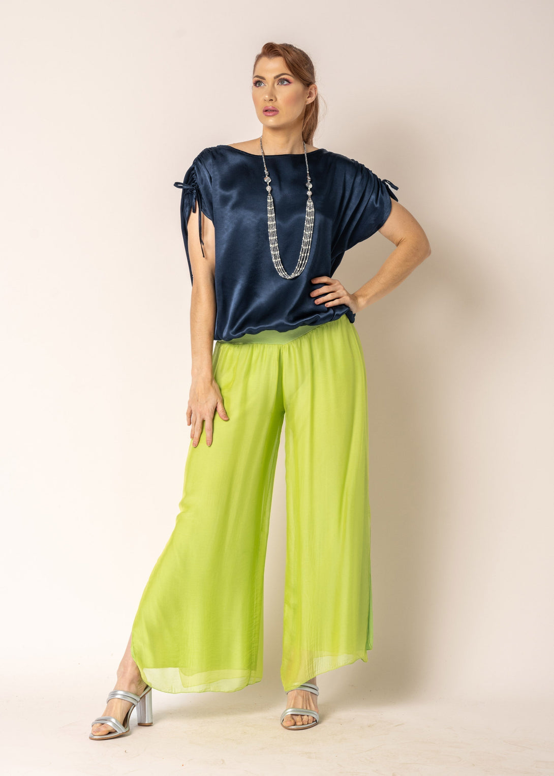 Gia Silk Pants in Lime Splice