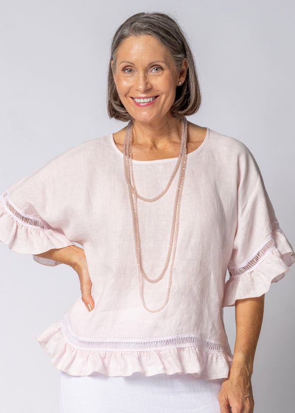 Evania Linen Top in Modena Pink