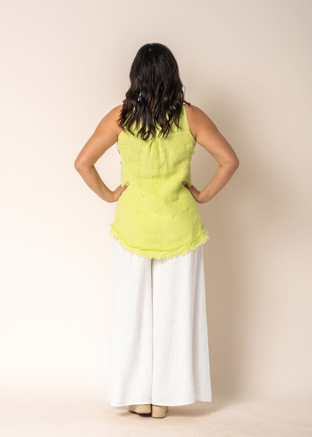 Poppy Linen Top in Lime Splice