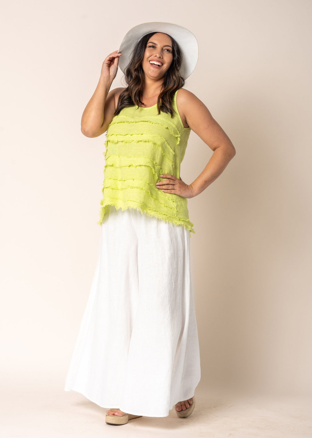 Poppy Linen Top in Lime Splice