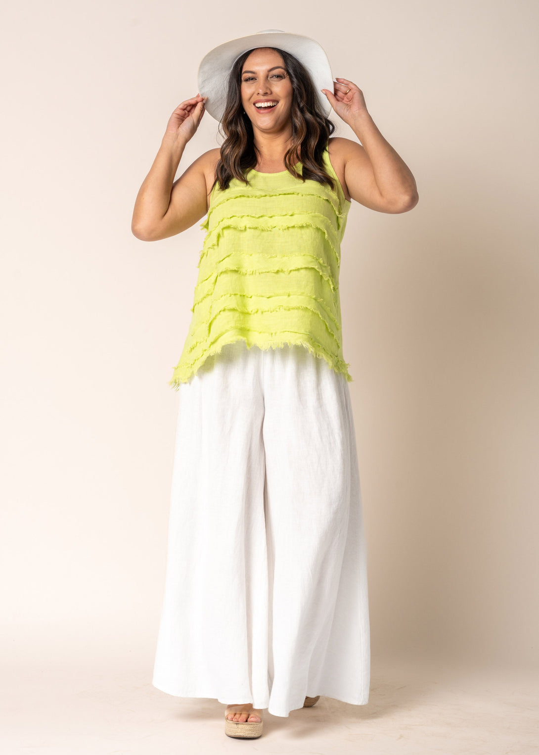 Poppy Linen Top in Lime Splice