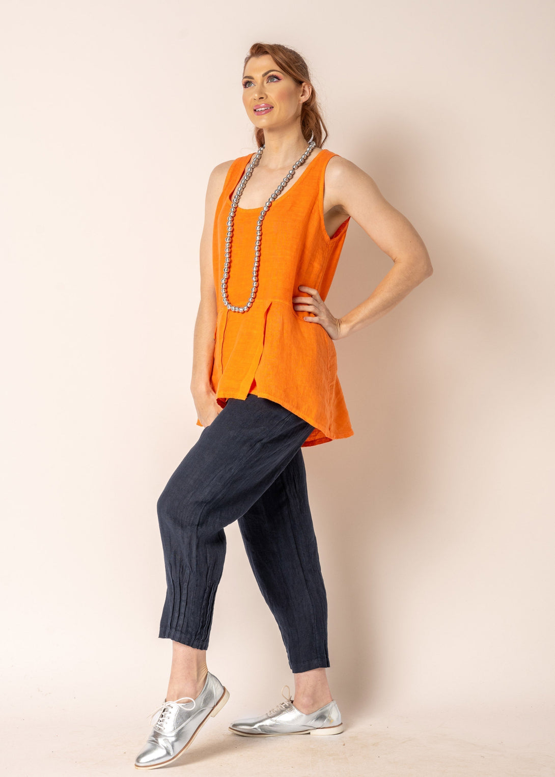 Iris Linen Top in Sunset Orange