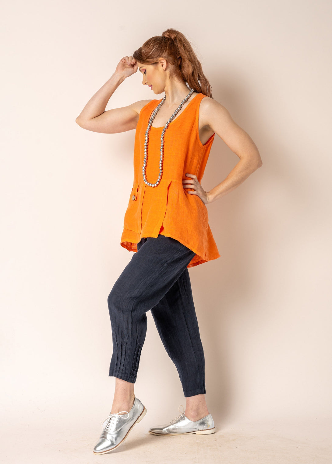 Iris Linen Top in Sunset Orange